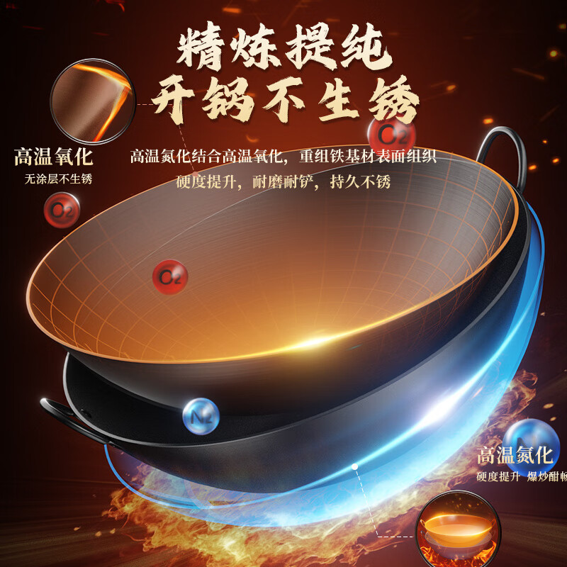 鲁宝锅具 双耳商用大铁锅 无涂层炒锅熟铁圆底燃气炉炒菜锅50cm