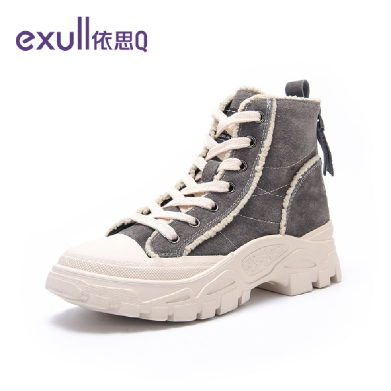Exull/依思Q短靴雪地靴加绒冬季防风保暖灰色潮流百搭时尚