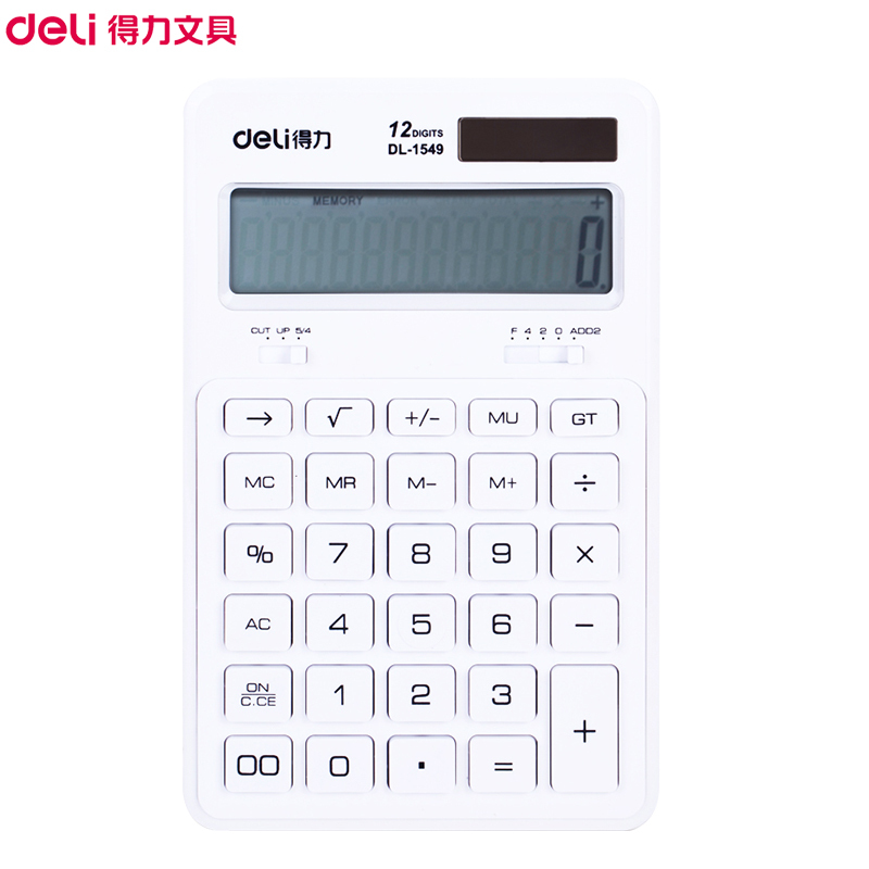 得力(deli)1549A桌面型计算器 办公计算机 12位数大型计算器 双电源计算器 财务计算器 办公用品 颜色随机