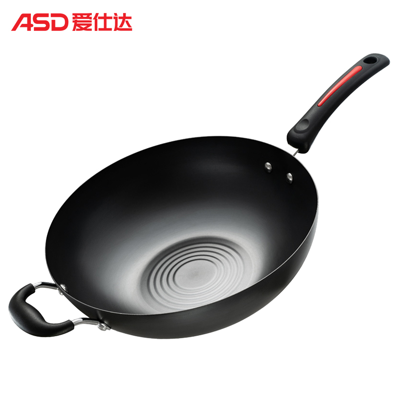 爱仕达(ASD) 铁锅 无涂层 34CM精铁炒菜锅燃气炒煎锅可爆炒 无盖CF34F3WG