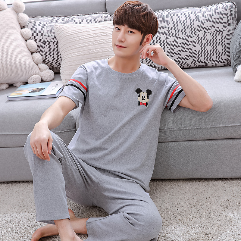 男士睡衣睡裤男夏季短袖长裤纯棉男装学生薄款夏天全棉青年青少年