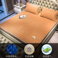 南极人乳胶凉席三件套夏季天丝空调软席子冰丝席宿舍两件套 1.5*2.0米床【送枕套2只】 橘黄【纯乳胶填充凉感丝面料】