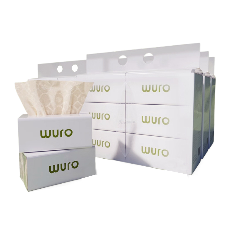 无染wuro本色抽纸 竹浆纸4层90抽*24包L码 压花大尺寸卫生纸餐巾纸整箱