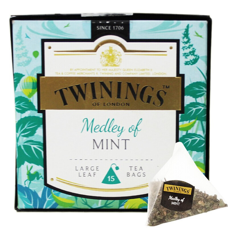 twinings川宁 英国进口缤纷薄荷叶茶15片茶包盒装 花草茶茶叶袋泡茶茶包 英式风味 30g