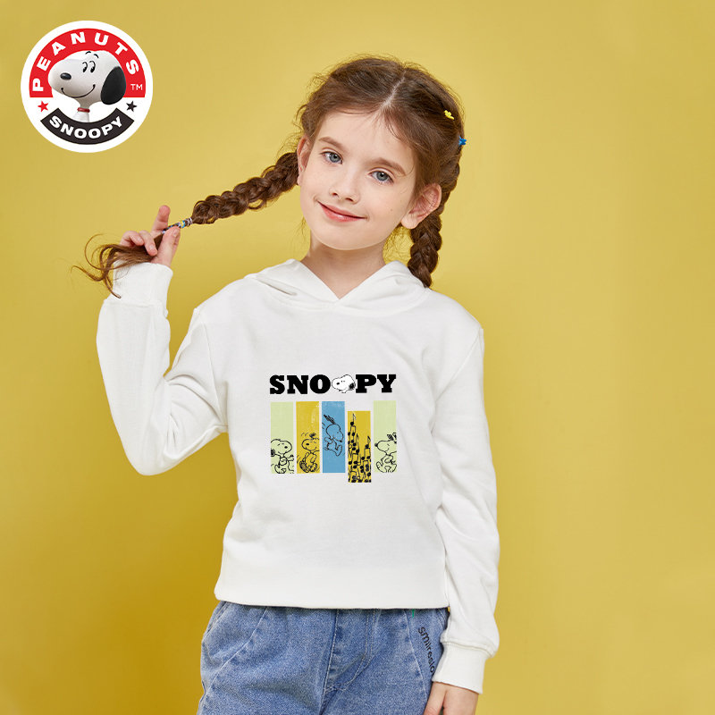 史努比(SNOOPY)儿童长袖卫衣韩版时尚卡通童装春秋款女童宝宝运动休闲衣服女童带帽上衣SNW130