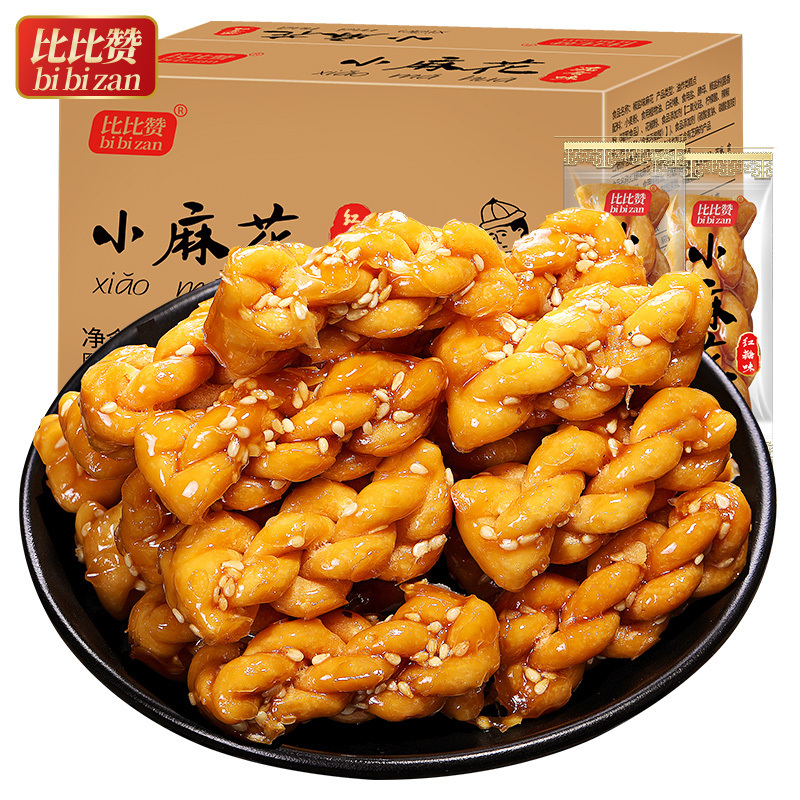 [满199减125元]比比赞小麻花红糖味500g整箱零食小吃网红好吃的排行榜饼干小袋装充饥夜宵休闲食品传统糕点