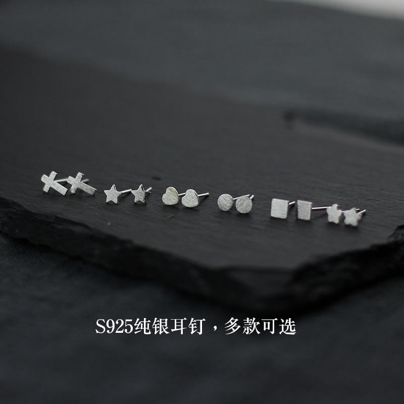 新款潮纯银耳钉女简约个性百搭s925纯银耳钉耳饰防过敏拉丝多款选
