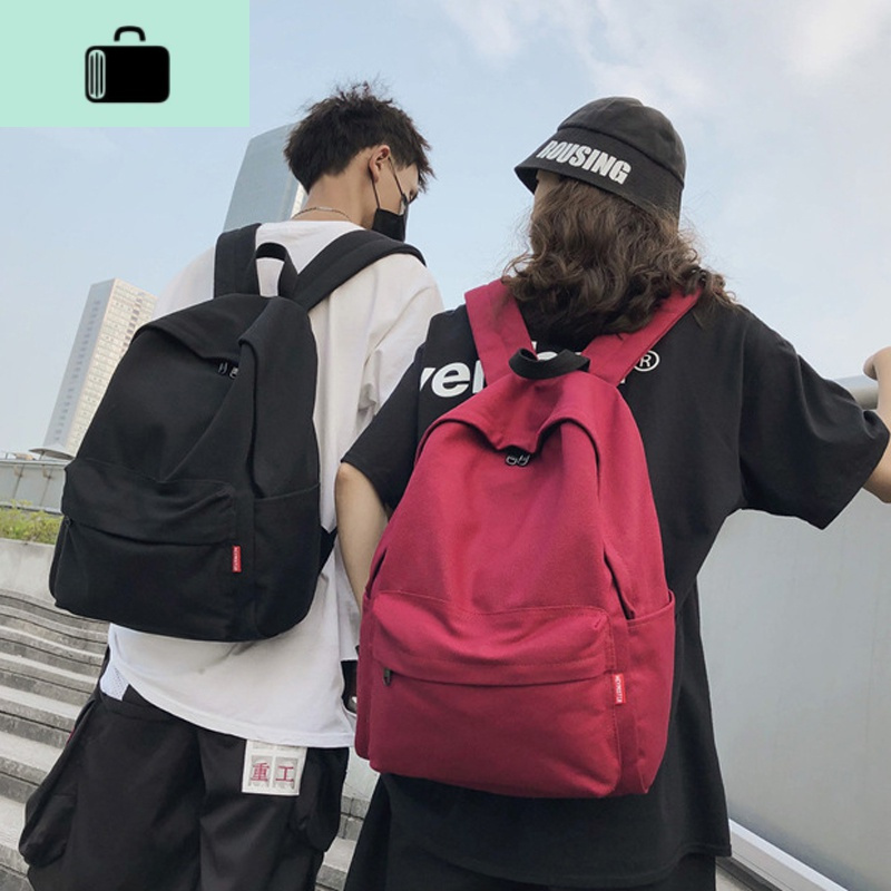 帆布背包男时尚潮流初高中大学生书包女大容量简约休闲旅行双肩包NEW LAKE 酒红色