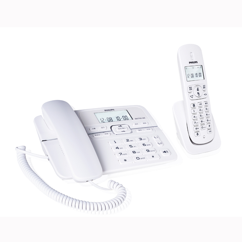 飞利浦(Philips)DCTG188一拖一数字无绳电话机办公家用无线固定座机电话子母机商用免提通话功能(白色)
