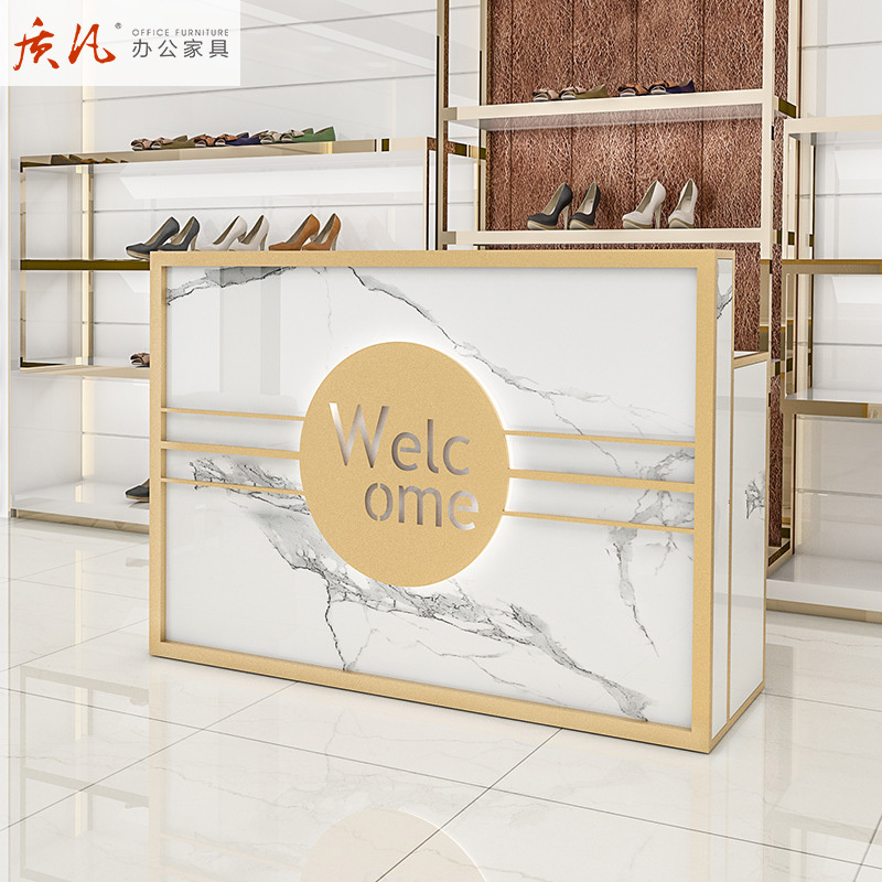 质凡北欧大理石收银台 轻奢服装店铺前台柜台美容院公司办公接待吧台