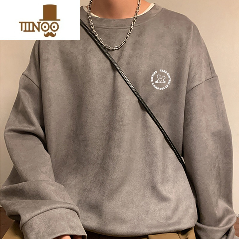 yanxu卫衣男款美式宽松圆领外套新款青少年复古休闲打底衫