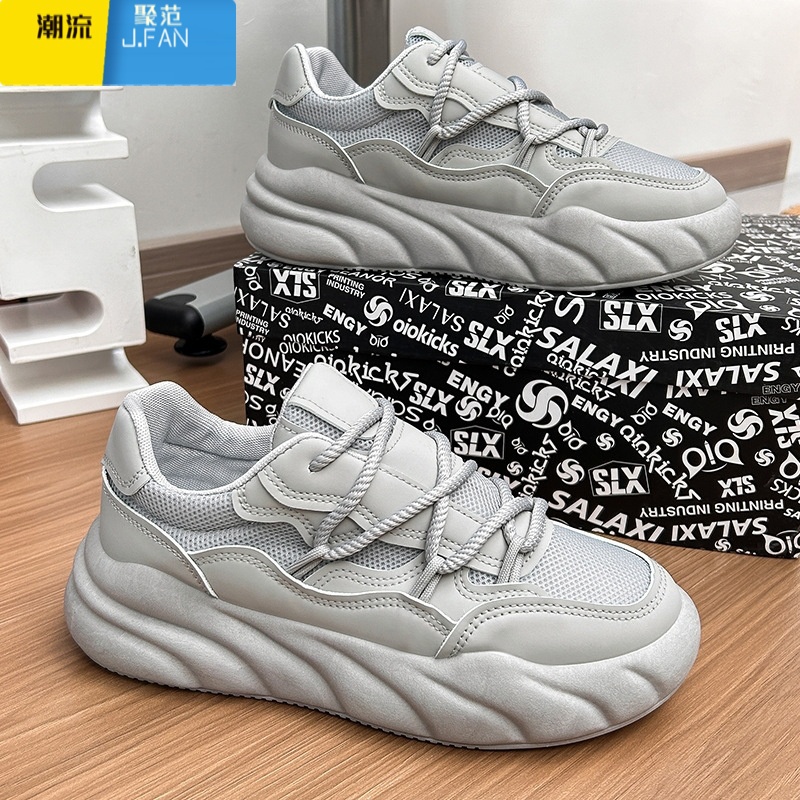 聚范纯黑色男鞋夏季透气2024新款网面运动鞋厚底防滑耐磨工作劳保潮0高清大图