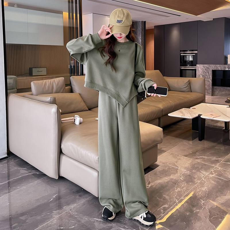 唐狮 春季女圆领卫衣阔腿裤百搭简约时尚休闲小众潮流