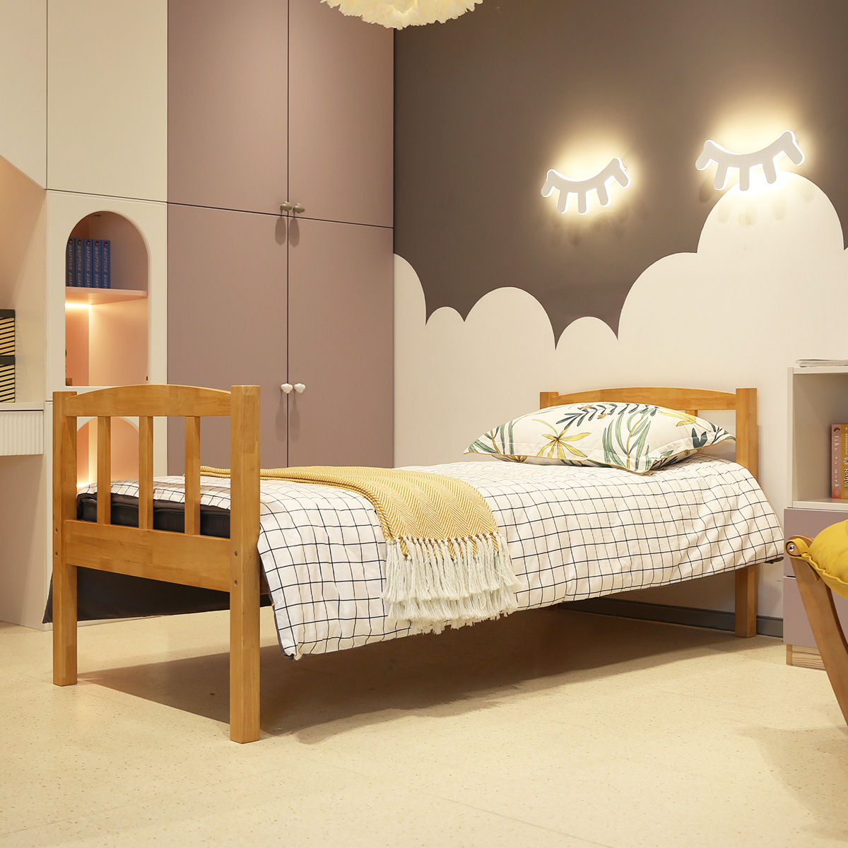 曲美家居床实木床青年单人床出租屋床0.9米床卧室家具