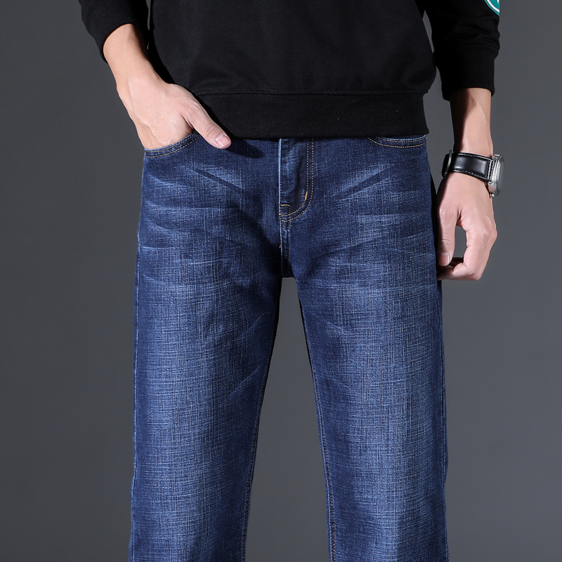 金盾kindon秋冬厚款牛仔裤男宽松直筒弹力休闲冬季长裤大码商务冬天男