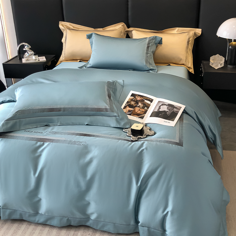 东纺拾光轻奢长绒棉床上四件套200*230cm 苍青色(单位:套)DF2003高清大图