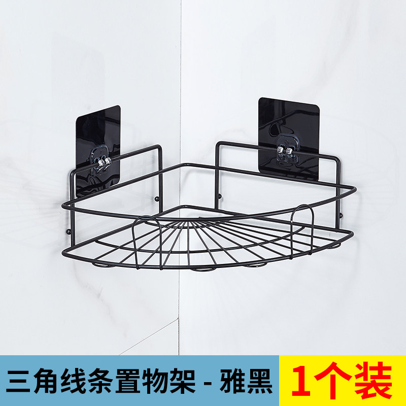 卫生间不锈钢304置物架三角架浴室壁挂方形免打孔厕所转角收纳架 雅黑线条单层三角架