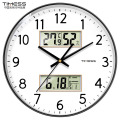 TIMESS日历钟表挂墙挂钟客厅家用时钟万年历双屏电子石英钟 12寸（直径30.5cm） 曜石黑【双屏+日历温湿显示】