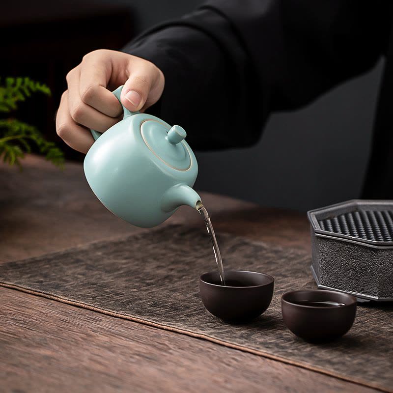 苏氏陶瓷(SUSHI CERAMICS)汝窑井栏泡茶壶开片可养金线汝瓷茶壶礼盒装180ml图片