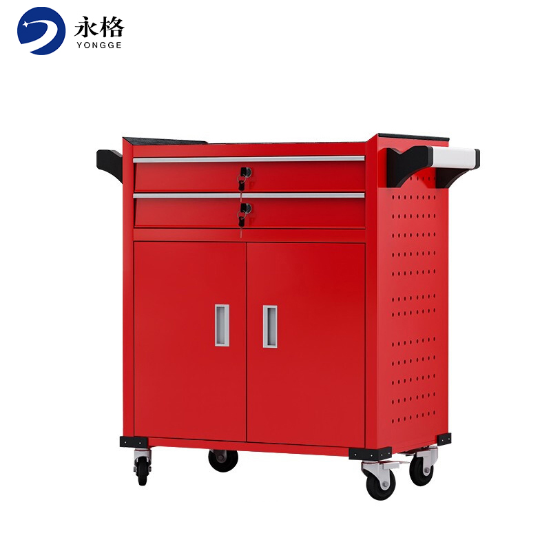 永格加强款抽屉式工具车五金工具箱车间工具柜维修小手推车箱零件柜 一抽双门红（带刹车）工具柜