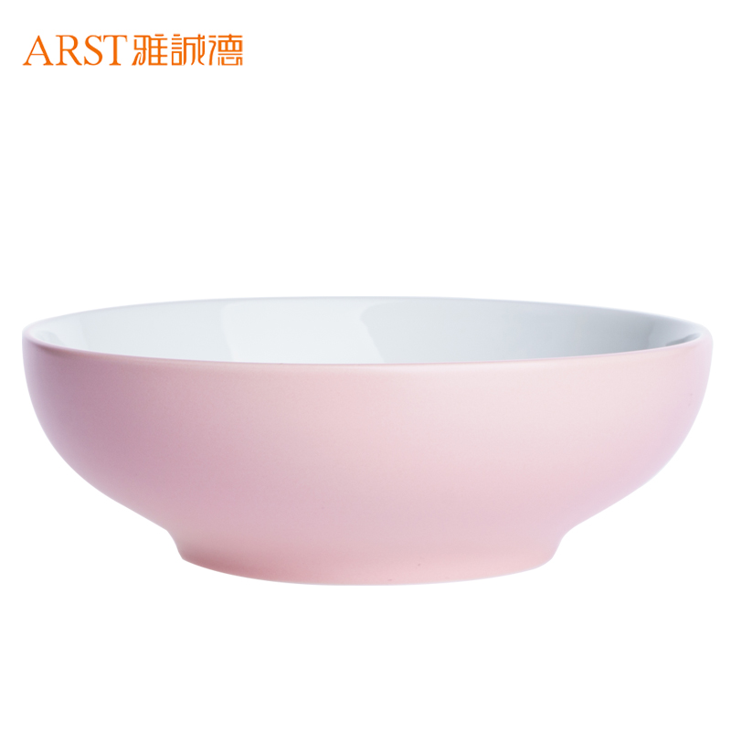 雅诚德（arst） 北欧简约家用陶瓷器碗盘子 餐具组合米饭碗沙拉碗面碗西餐牛排盘菜盘粉色8吋饭碗1个装