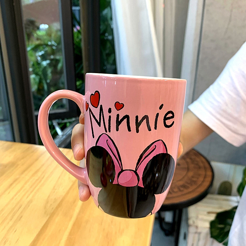 T68-NC029粉鼠鼓形单杯500ML 送杯垫 ins卡通可爱创意马克杯带盖勺男女学生办公室家用大容量陶瓷杯子