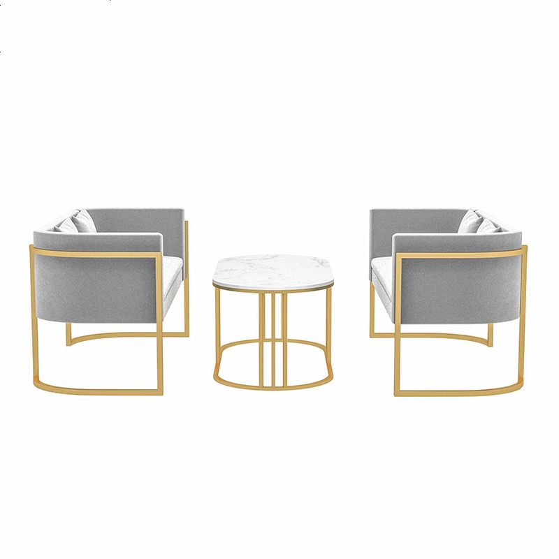 北欧布艺小沙发简约现代网红款轻奢服装店洽谈接待区桌椅组合 其他_双人2张+椭圆茶几