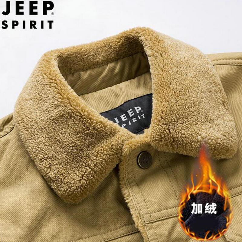 JEEP吉普男士夹克冬季中年男士加厚保暖休闲外套翻领棉服加绒棉袄纯棉休闲上衣