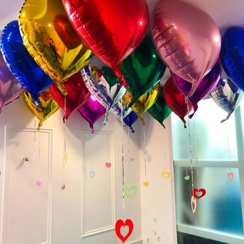 爱心心形表白铝膜气球圣诞节婚庆结婚婚房布置生日装饰用品18寸 玫红银色 20个装无打气筒无吊坠点胶