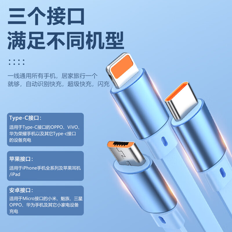 魔元(MOYEEO)水晶一拖三伸缩快充线66WC03高清大图