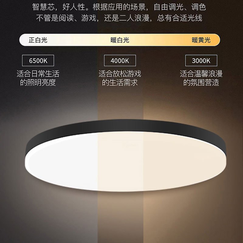 美的 卧室灯led吸顶灯 现代简约超薄圆形餐厅 新款黑色北欧风灯具