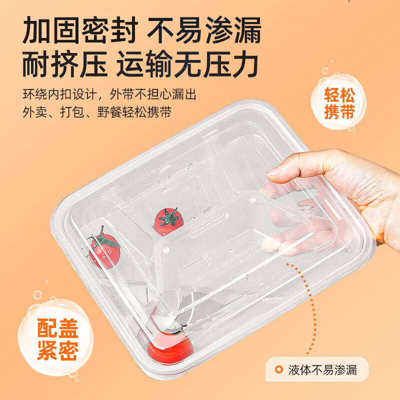 特美居 一次性正方带盖1000型A款四格打包餐盒150套装透明TMJ-6154 BDZSSC高清大图