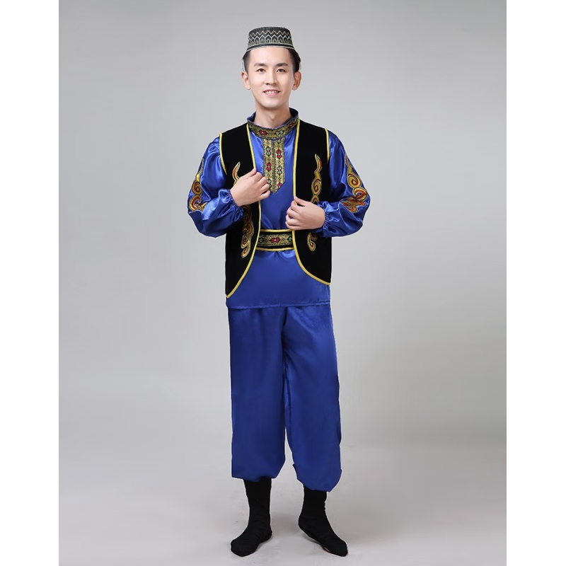 爵思朗新款藏袍男西藏民族服装花边藏服藏族服装织锦缎男款藏衣 藏青色 藏袍 L