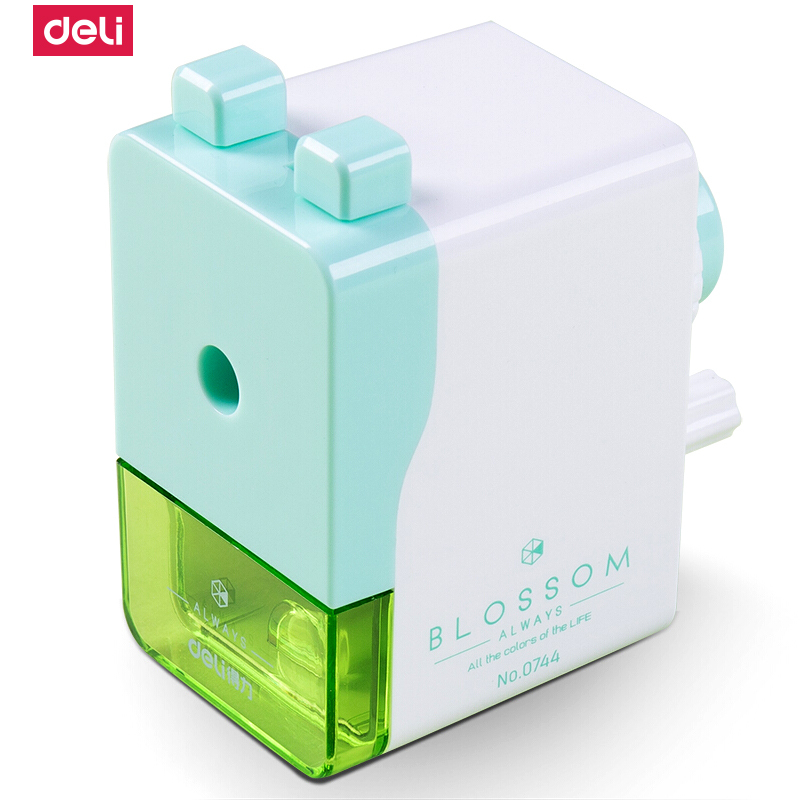 得力(deli)0744手摇转笔刀削笔器简约韩国风小清新创意卡通可爱自动铅笔刀多功能卷笔刀文具绿色2个