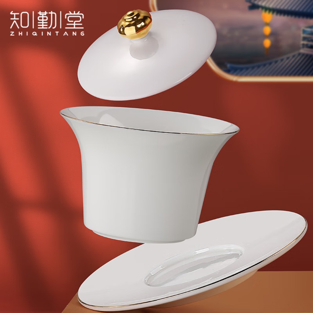 知勤堂万家灯火白瓷茶具套装轻奢高档泡茶器家用办公玉瓷功夫茶杯盖碗礼 万家灯火玉瓷茶具套装 12头 (礼盒装)高清大图