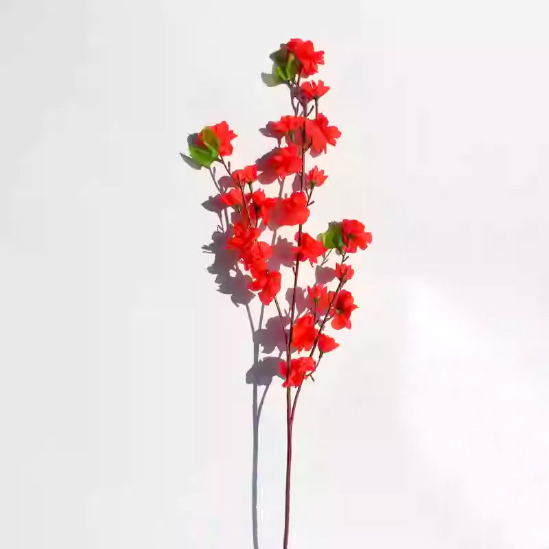 汇特益 仿真桃花假花 客厅高级仿真花单支塑料干花摆件 68厘米中桃花-大红(单位:支)