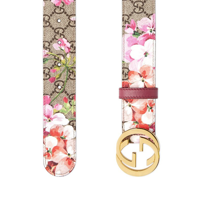 [海外直邮]GUCCI 古驰女士皮带Blooms天竺葵印花女士腰带金扣370543 KU2IG 8693