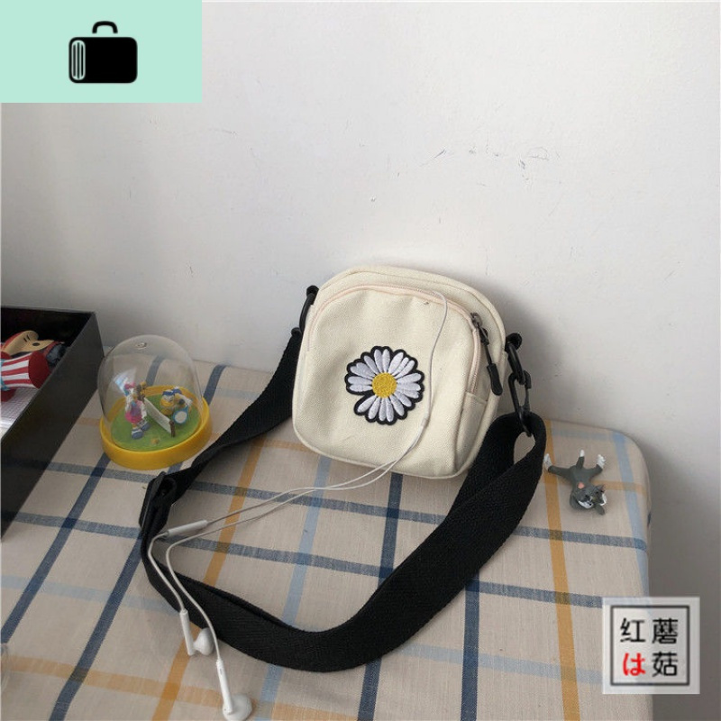 韩国ins可爱小清新花朵少女百搭斜挎包女日系原宿帆布单肩手机包NEW LAKE女斜挎包
