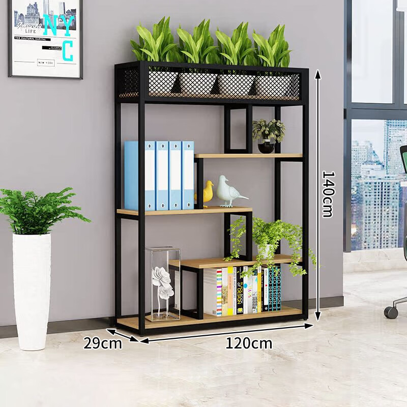 晋舰铁艺置物架绿植花架隔断收纳架书架办公室餐厅装饰架 四层长120cm高清大图