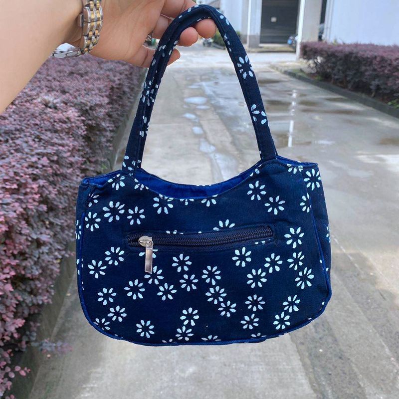 蜡染蓝印花布小布包买菜小拎包复古民族风时尚妈妈包手提包布袋女蓝色