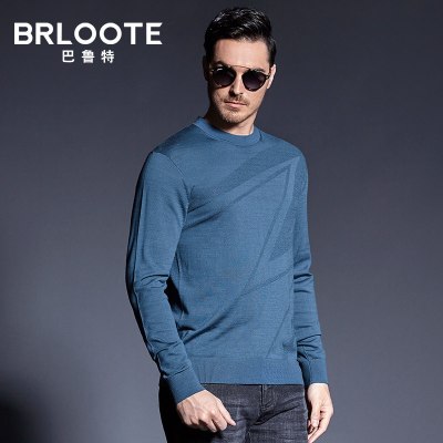 Brloote/巴鲁特纯羊毛衫男 秋冬新款男士时尚休闲圆领套头提花针织衫