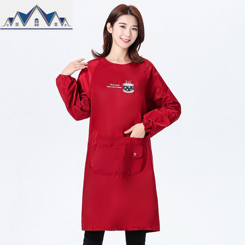 围裙带袖子家用厨房大人罩衣女长袖外套防水防油反穿衣工作服时尚 三维工匠高清大图