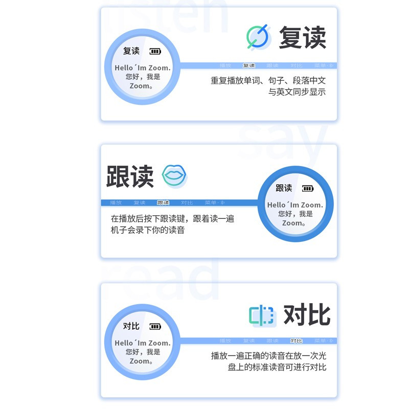 小霸王(SUBOR)复读机CD蓝牙光盘播放机英语光盘便携式数码mp3随身听学生转录插U盘同步教材 中英文同步显示蓝牙版