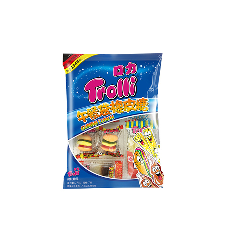 trolli口力橡皮糖橡皮糖午餐袋77g2袋混合口味果汁软糖卡通儿童糖果