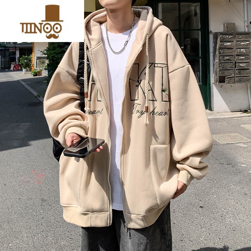 YANXU连帽卫衣男宽松拉链开衫外套美式潮牌刺绣情侣长袖外Y高清大图
