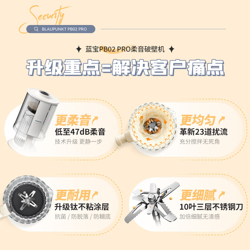 蓝宝(BLAUPUNKT)柔音破壁机家用低音加热全自动免煮小型豆浆机榨汁机辅食机多功能料理机升级款PB02PRO旗舰款高清大图