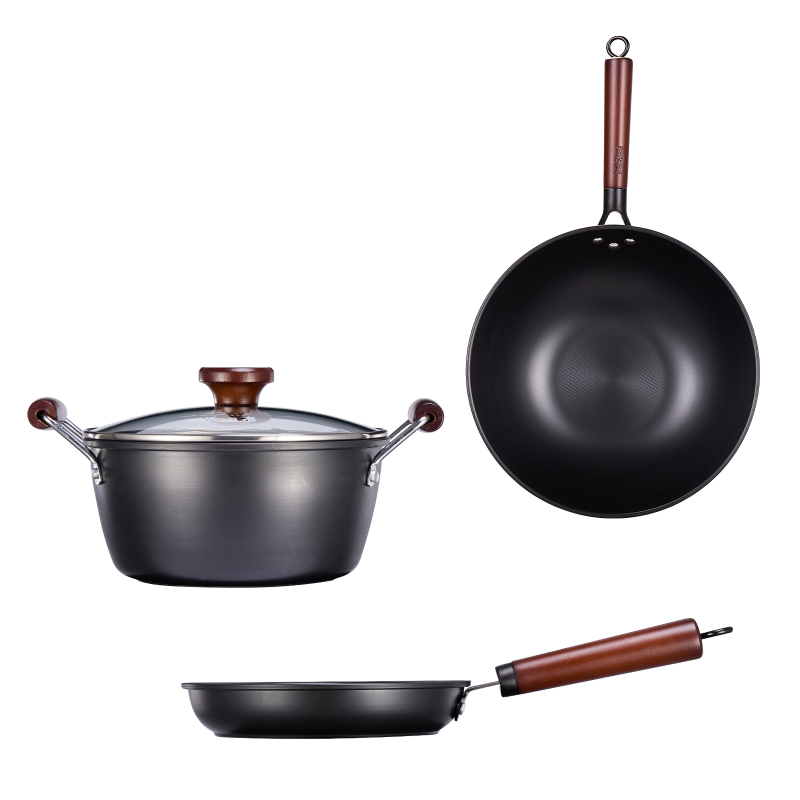 张小泉 春和精铁锅具三件套C35910100 炒锅 汤锅 煎锅 优质精铁 真铁锅 0涂层 不易粘锅高清大图