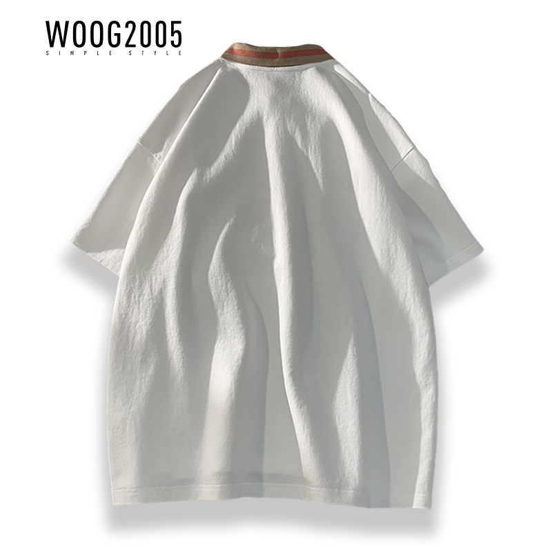 WOOG2005撞色翻领polo衫短袖男生夏季潮牌港风潮流宽松百搭t恤衫
