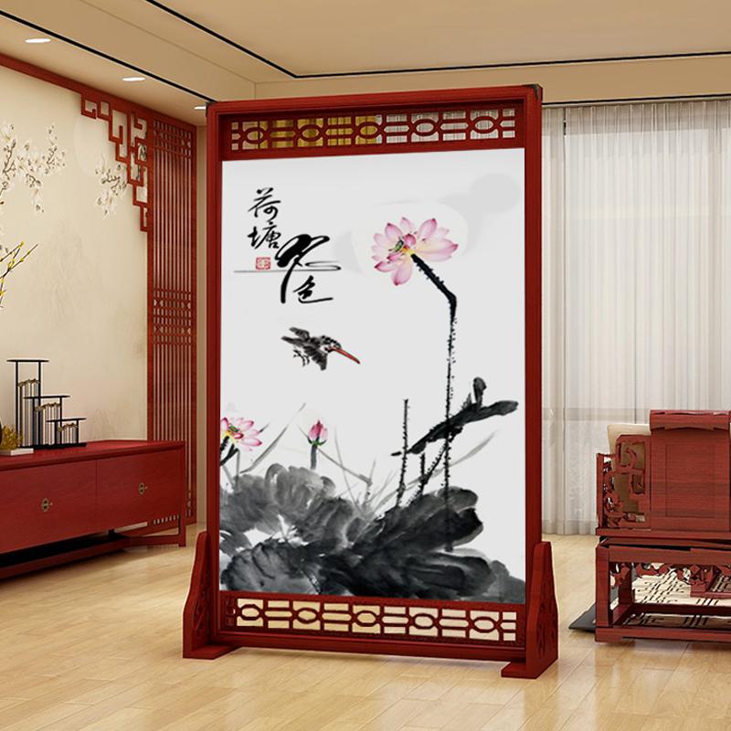 中式实木屏风隔断客厅装饰卧室遮挡家用胡桃镂空 座屏 定制80*180(上或下一面镂空) 整装高清大图