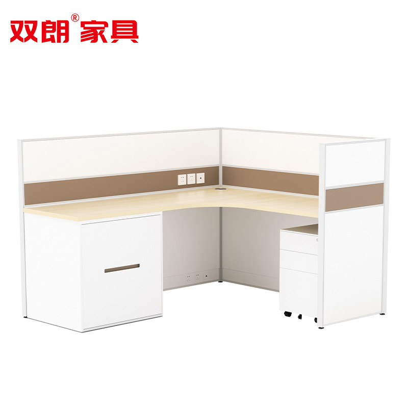 双朗 屏风工位含床和柜0.8mm SF241518G 1.8*1.8*1.2m 白+橡木色 套高清大图